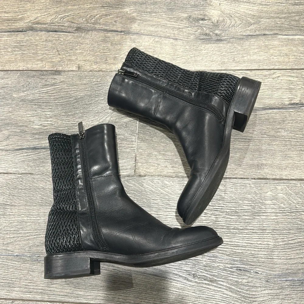• Aquatalia • Women’s Geneen Calf Black Leather Italian Ankle Boots Weatherproof